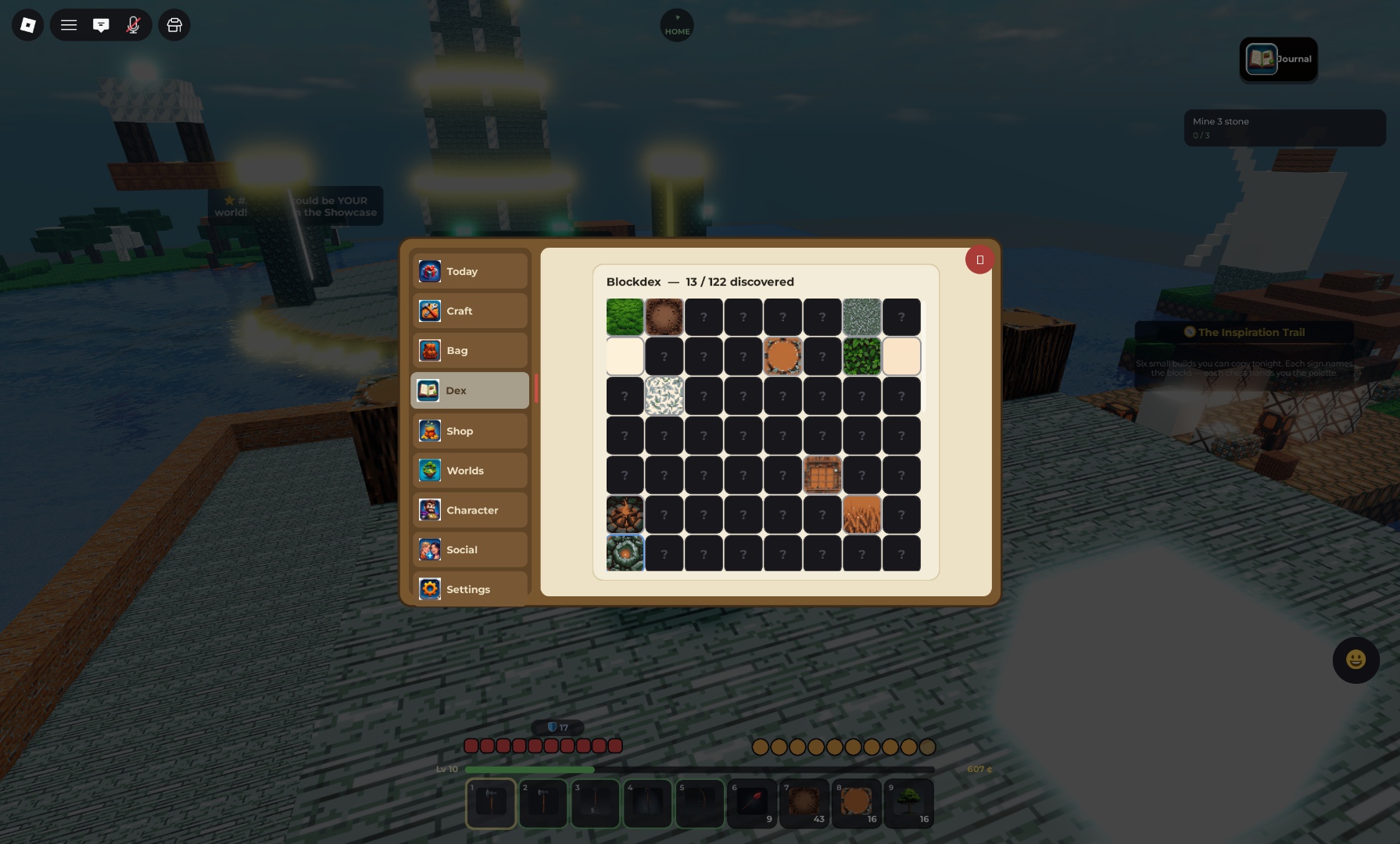 The Blockdex: every block you have discovered, and every ? still waiting.