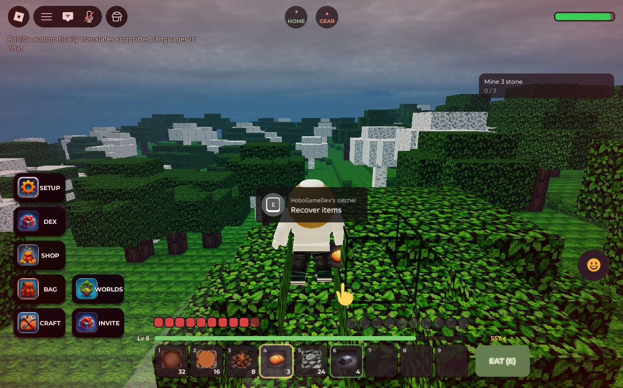 Hold a block and aim — the ghost outline marks the landing spot.